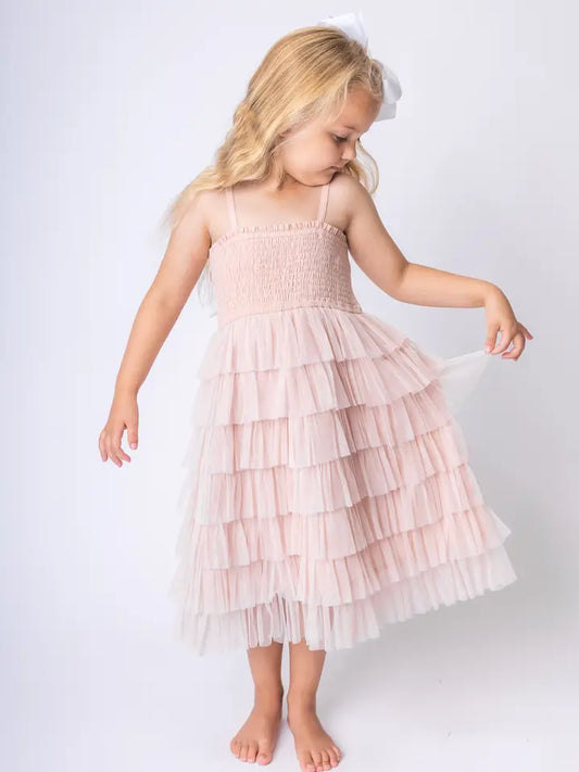 Light Pink Tulle Tiered Ruffle Dress