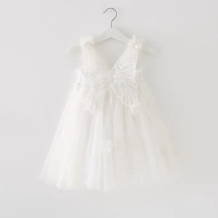 Baby Sleeveless Mesh Dress Puff Skirt with Butterfly Wing