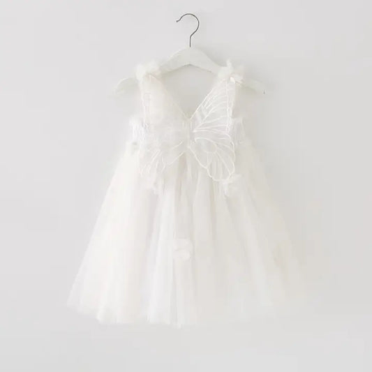 Baby Sleeveless Mesh Dress Puff Skirt with Butterfly Wing