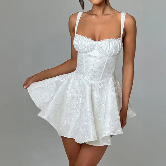 Straps Mini Puffy Bow-Back Evening Dress