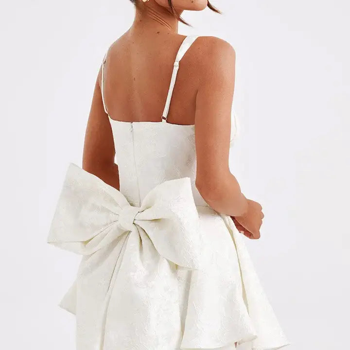 Straps Mini Puffy Bow-Back Evening Dress