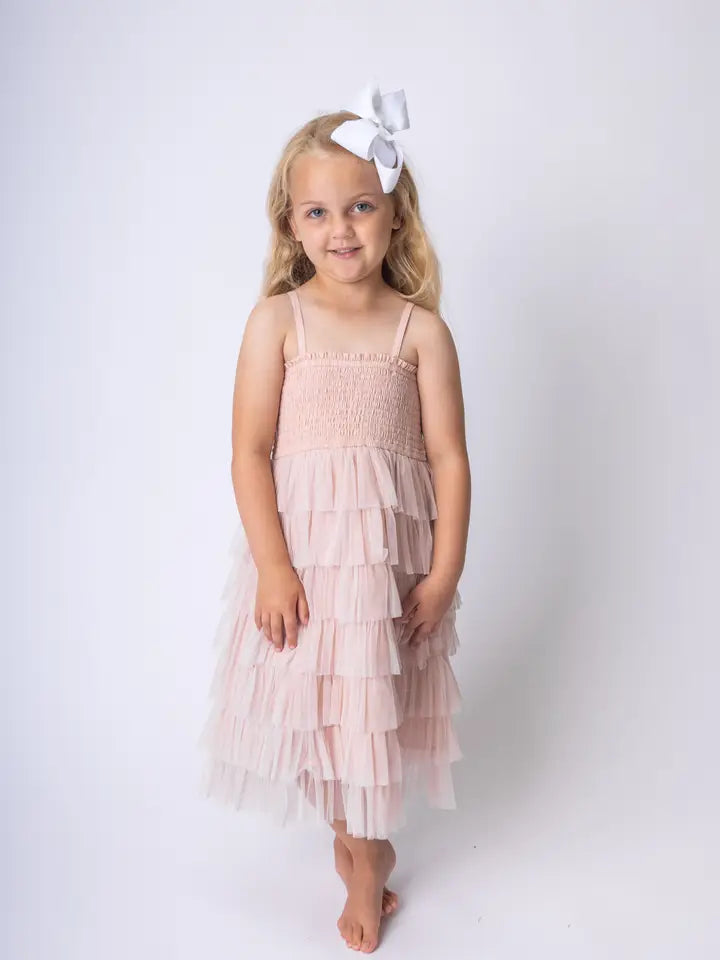 Light Pink Tulle Tiered Ruffle Dress