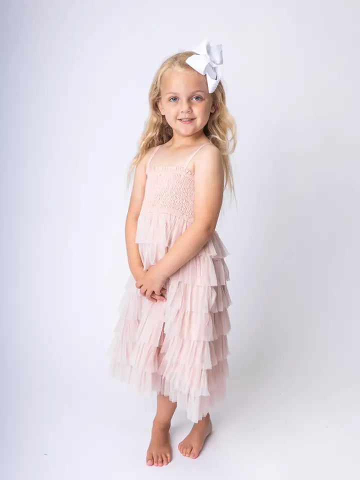 Light Pink Tulle Tiered Ruffle Dress