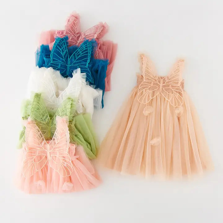 Baby Sleeveless Mesh Dress Puff Skirt with Butterfly Wing