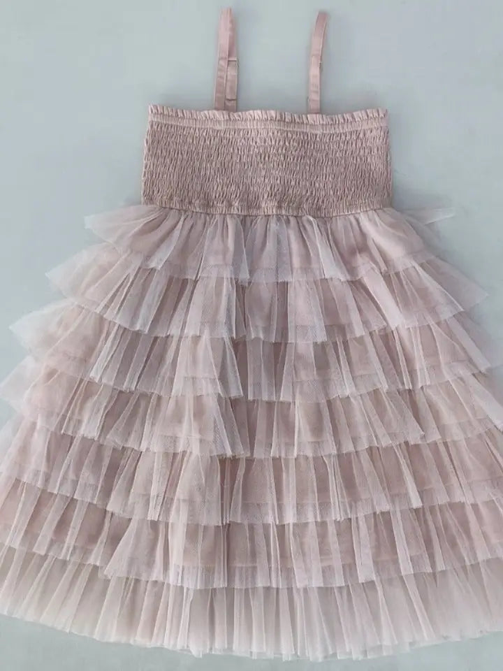 Light Pink Tulle Tiered Ruffle Dress
