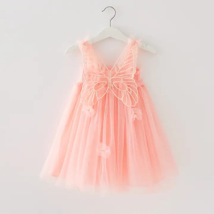 Baby Sleeveless Mesh Dress Puff Skirt with Butterfly Wing